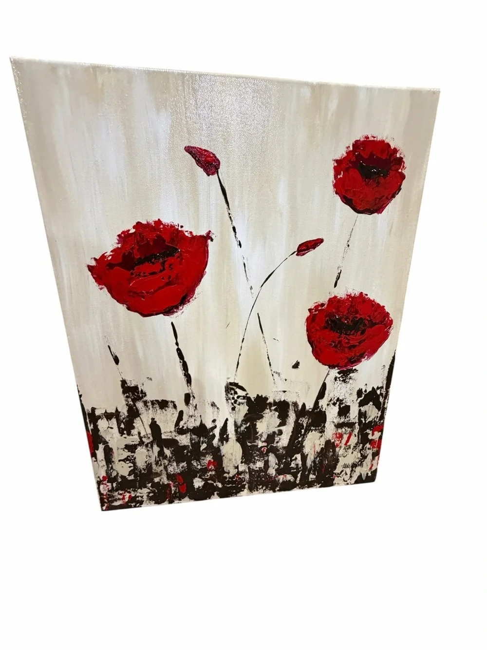 Original Artwork Acrylic on Canvas Bold red poppy Textured Painting 16x20